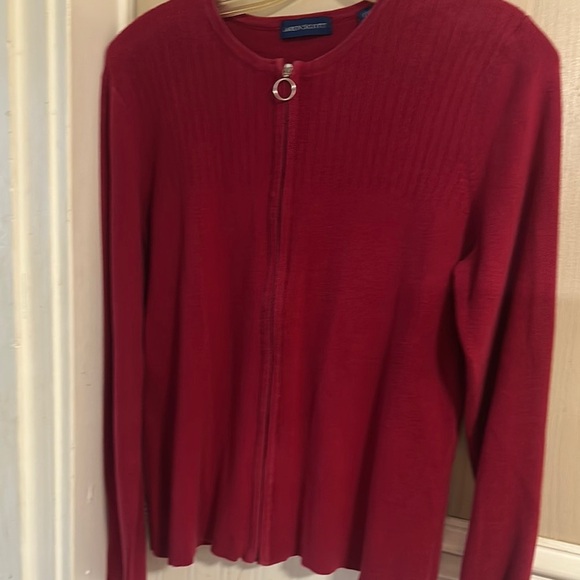 Karen Scott Red Cardigan Sweater with Ring Zipper - Picture 1 of 13